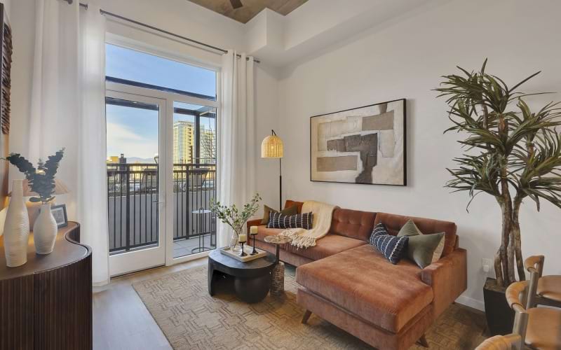 Couch with balcony doors
