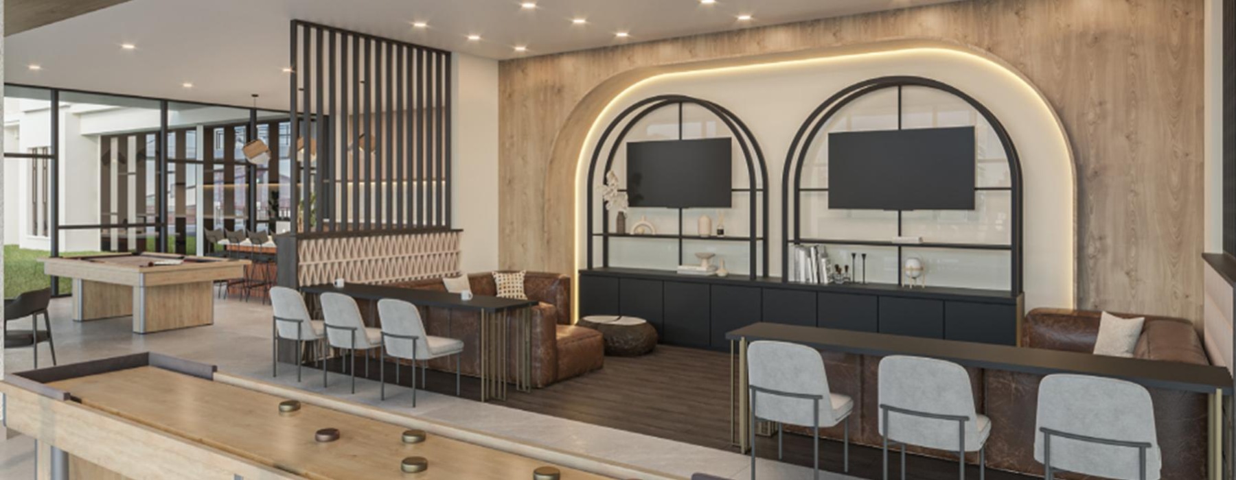 a room with chairs and a table