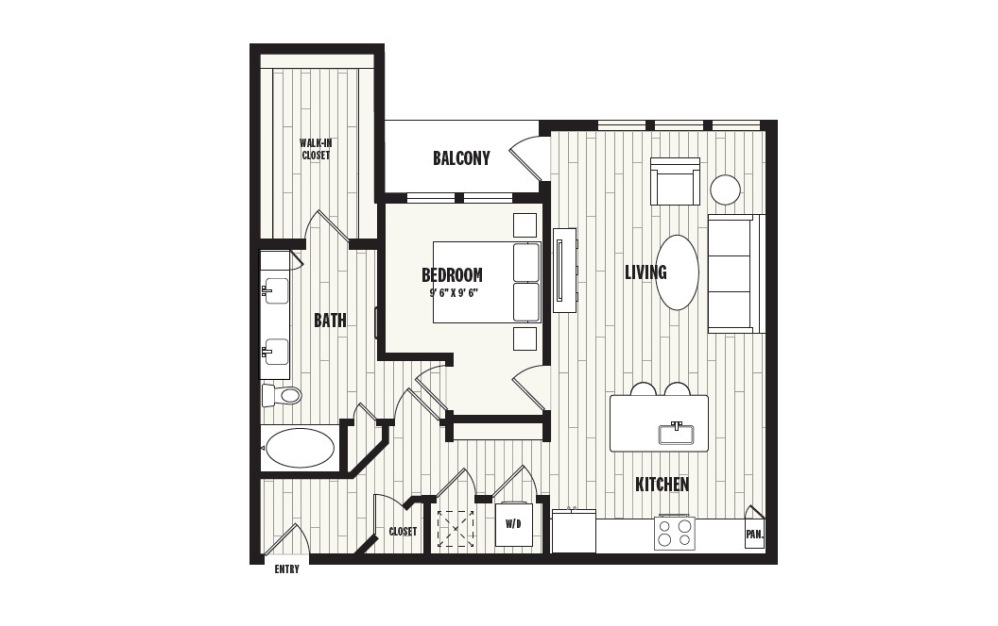 A4 - 1 bedroom floorplan layout with 1 bathroom and 926 square feet