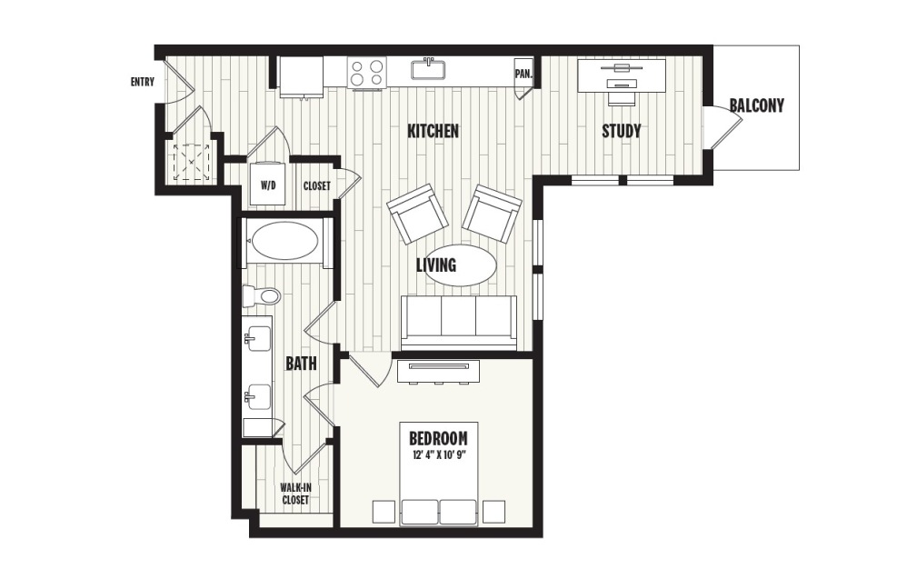 A5ANSI - 1 bedroom floorplan layout with 1 bathroom and 809 square feet