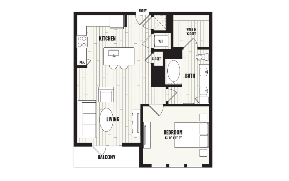 A7A - 1 bedroom floorplan layout with 1 bathroom and 855 square feet