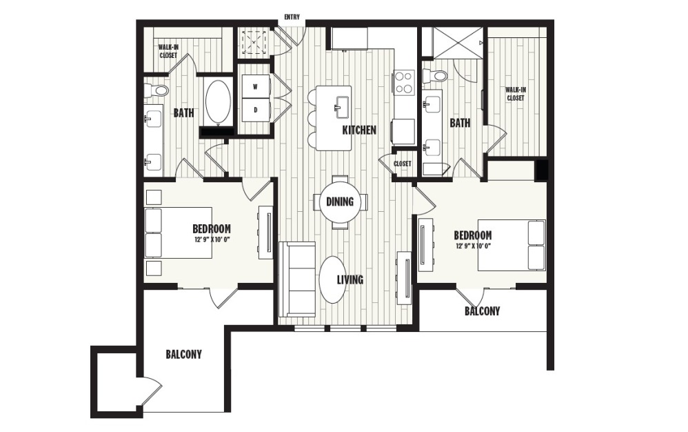 P3 - 2 bedroom floorplan layout with 2.5 bathrooms and 1354 square feet