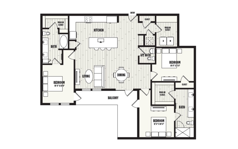 P4 - 2 bedroom floorplan layout with 2.5 bathrooms and 1820 square feet